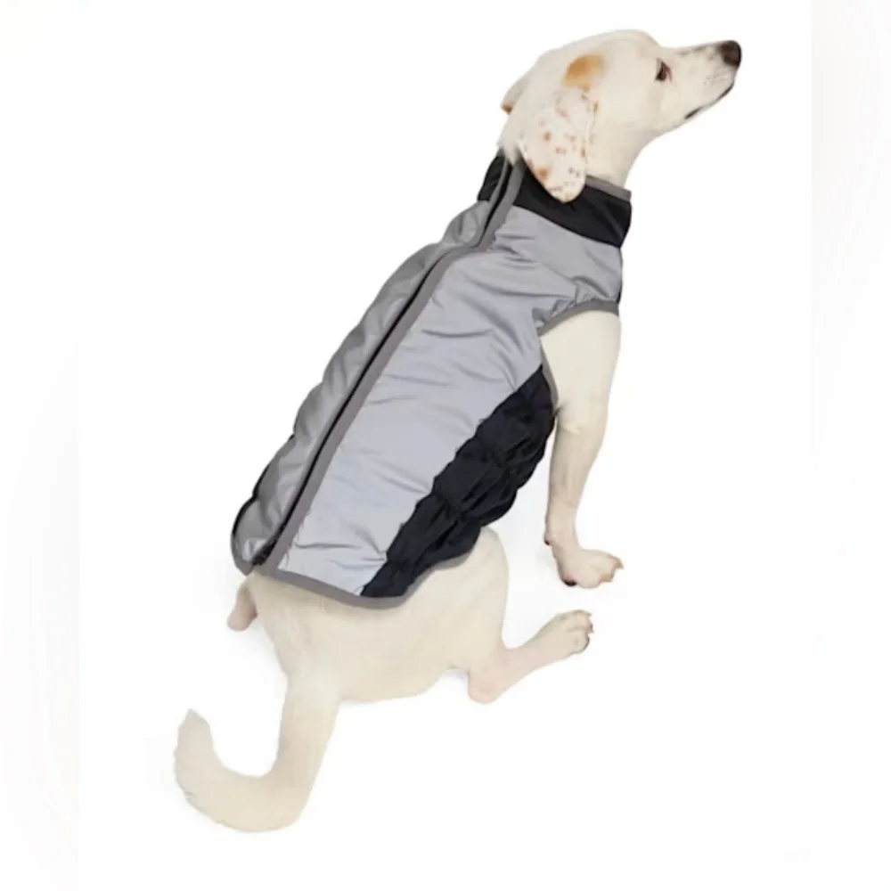 NWT YOULY Gray and Black Reflective Puffer Jacket for Dogs in Size XXS.